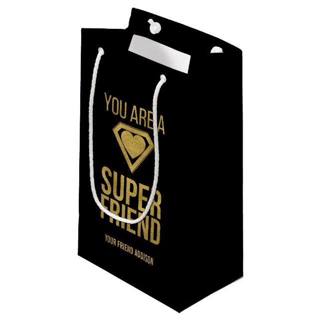 Gold Superheld Friend Valentine Geschenktasche Kleine Geschenktüte (Vorderseite Schrägansicht)