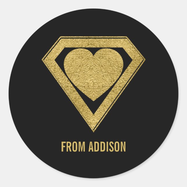 Gold Superhero Friend Valentine Sticker (Vorderseite)