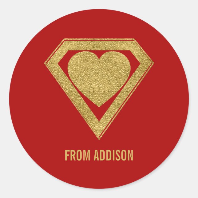 Gold Superhero Friend Valentine Sticker Red (Vorderseite)
