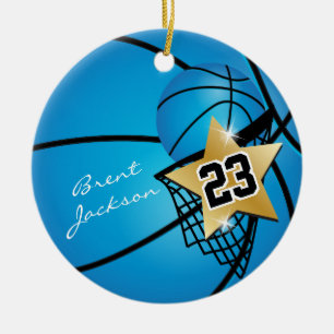 Gold Superstar Basketball  DIREKT  Blau Keramik Ornament