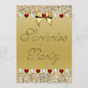 Gold Surprise Party Imitate Sequins Hearts Bow Einladung