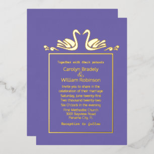 Gold Swans Lavender Wedding Foil Einladung