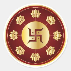 Gold Swastik Lotus Mandala Runder Aufkleber