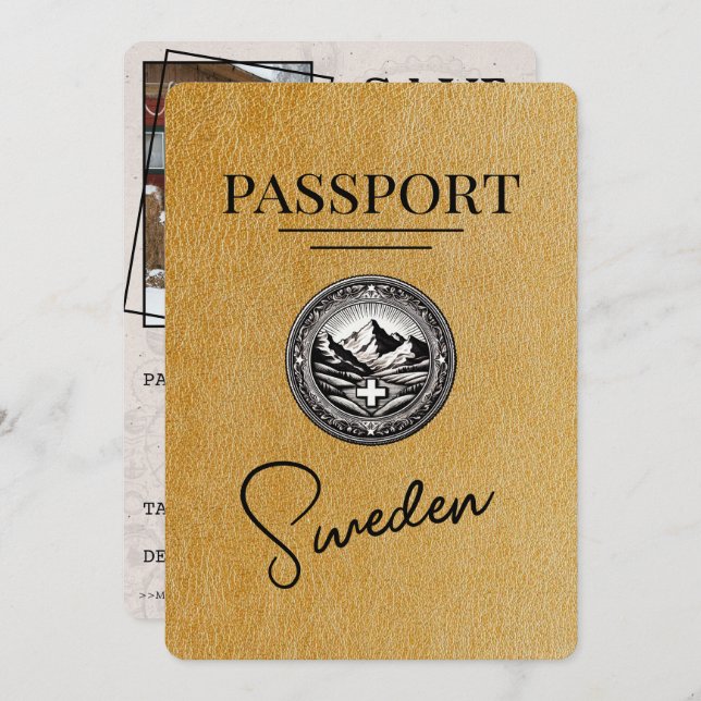 Gold Sweden Passport Save the Date (Vorne/Hinten)