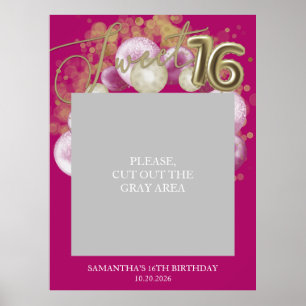 Gold Sweet 16 Bday Ballons Foto-Requisite Hot Pink Poster