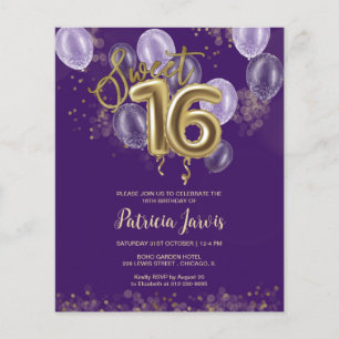 Gold Sweet 16 Bday Balloons Budget Einladungen