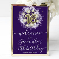 Gold Sweet 16 Bday Balloons Lila Willkommenszeiche