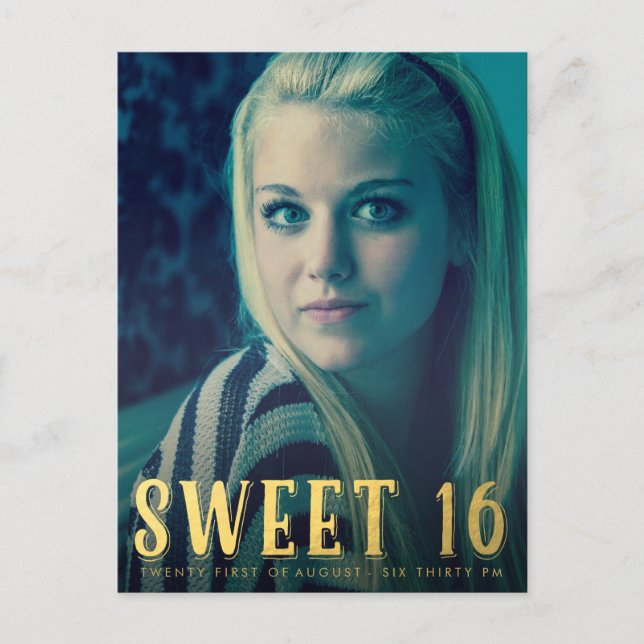 Gold Sweet 16 Sechzehn Party Foto Postkarte (Vorderseite)