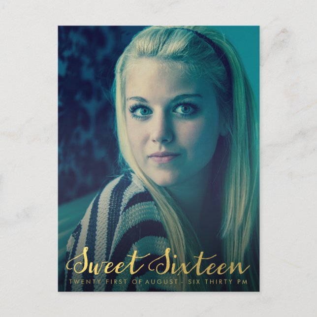 Gold Sweet 16 Sechzehn Party Foto Postkarte (Vorderseite)