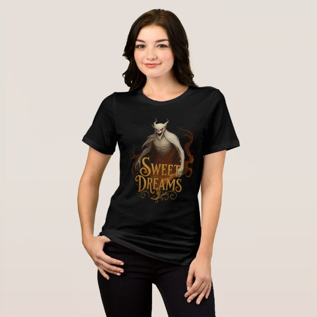 Gold “Sweet Dreams” Demon Horror Artwork Tri-Blend Shirt (Vorderseite voll)