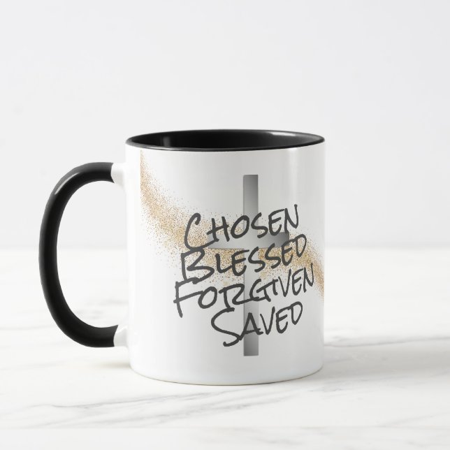 Gold Swirl Confetti Silver Cross Christlich Tasse (Links)