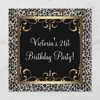 Gold Swirl Elegant Leopard Geburtstagsparty Einladung