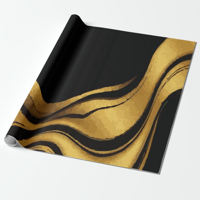 Gold Swirl on Black Pattern – Elegant Luxury Gift  Geschenkpapier (Ungerollt)