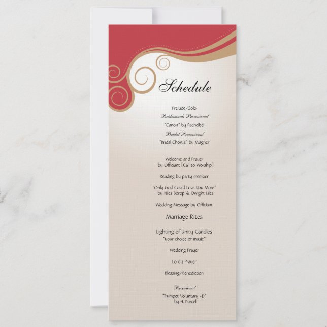 Gold Swirl on Red and Cream Schedule Einladung (Vorderseite)