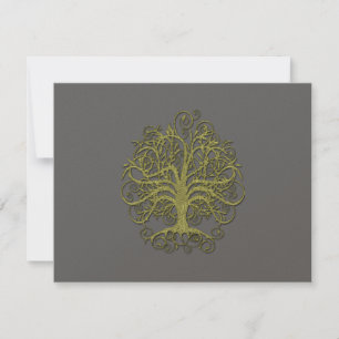 Gold Swirl Tree auf Gray Wedding Response Card RSVP Karte