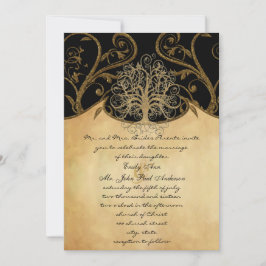 Gold Swirl Tree Gold & Black Metallic Wedding Einladung