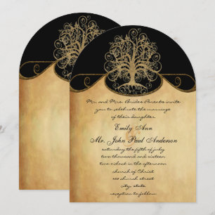 Gold Swirl Tree Gold & Black Metallic Wedding Einladung