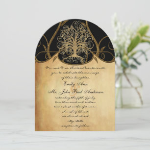 Gold Swirl Tree Gold & Black Metallic Wedding Einladung