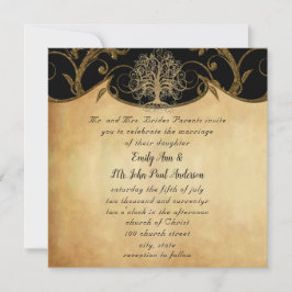 Gold Swirl Tree Gold & Black Metallic Wedding Einladung