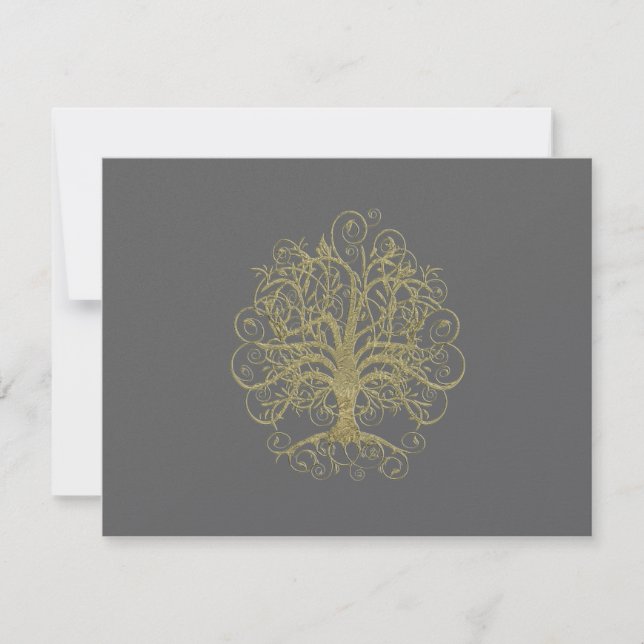 Gold Swirl Tree Gray Wedding Response Card UAWG RSVP Karte (Vorderseite)
