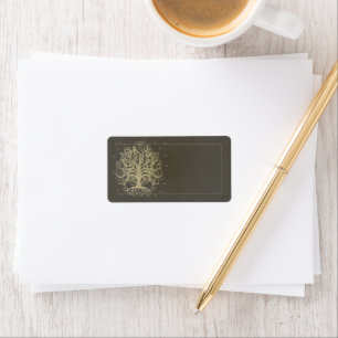 Gold Swirl Tree on Black mit Sternenadresse Label Adressaufkleber