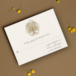 Gold Swirl Tree Wedding RSVP Response Card Karte