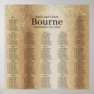 Gold Swirl Wedding Seating Chart Poster