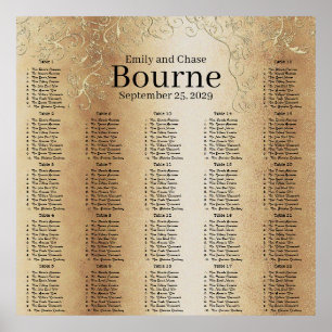 Gold Swirl Wedding Seating Chart Poster