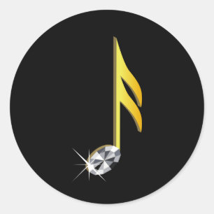 Gold-Symbol einer Musiknote 1/16 Runder Aufkleber