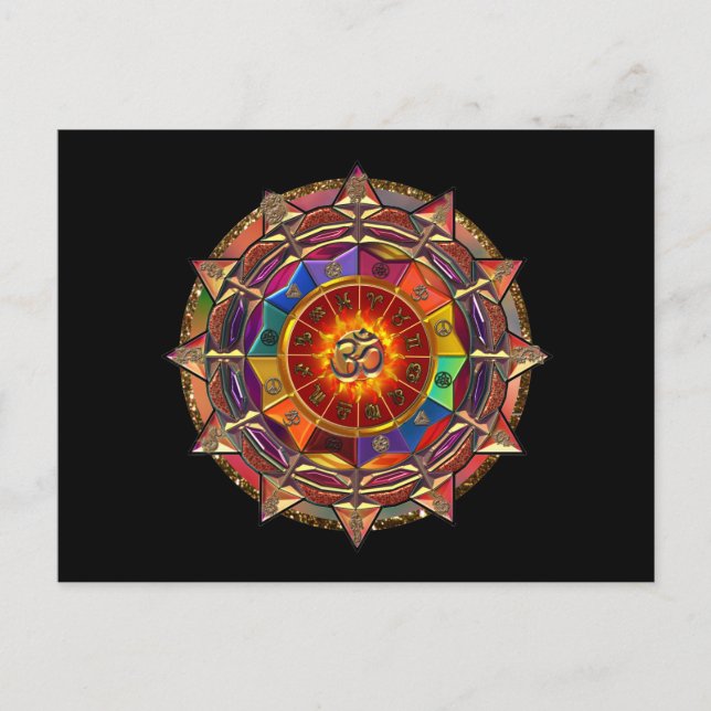 Gold Symbolic Sun Mandala Postkarte (Vorderseite)