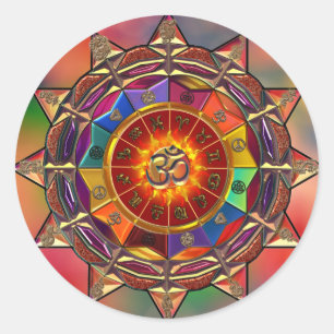 Gold Symbolic Sun Mandala Runder Aufkleber