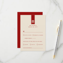 Gold Tall Rectangle Double Happiness Asiatische Ho RSVP Karte