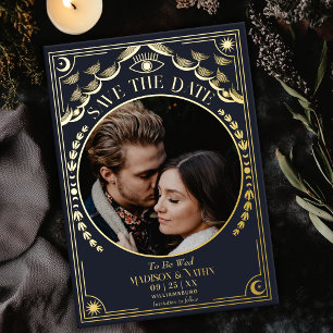 Gold Tarot Gothic Hochzeitsfoto Save the Date Folieneinladung