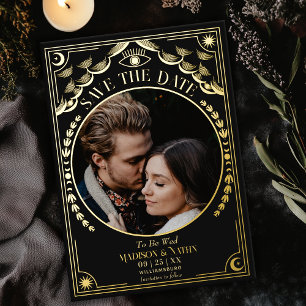 Gold Tarot Gothic Wedding Foto Save the Date Folieneinladung