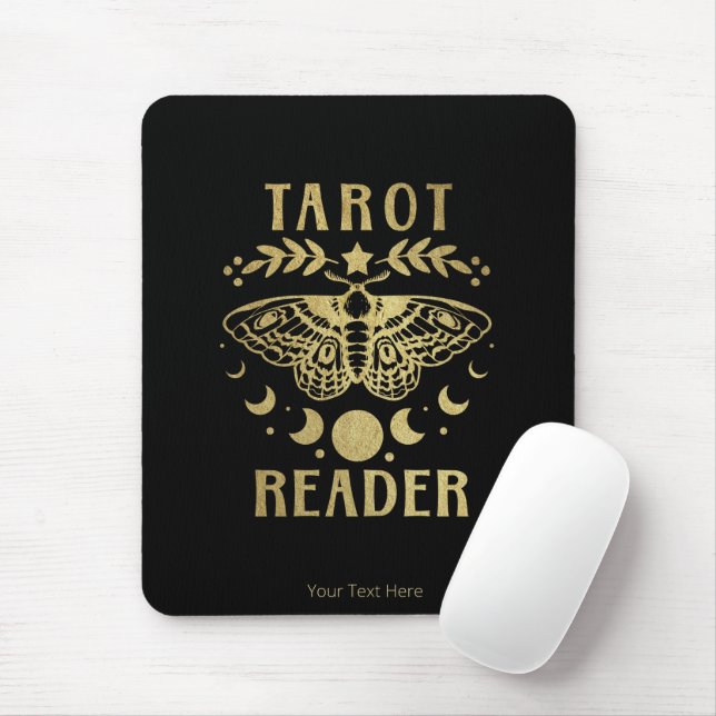 Gold Tarot Reader Moon Phase Moth Stars Mousepad (Mit Mouse)