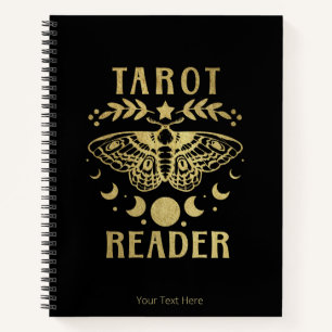 Gold Tarot Reader Moon Phase Moth Stars Notebook Notizbuch