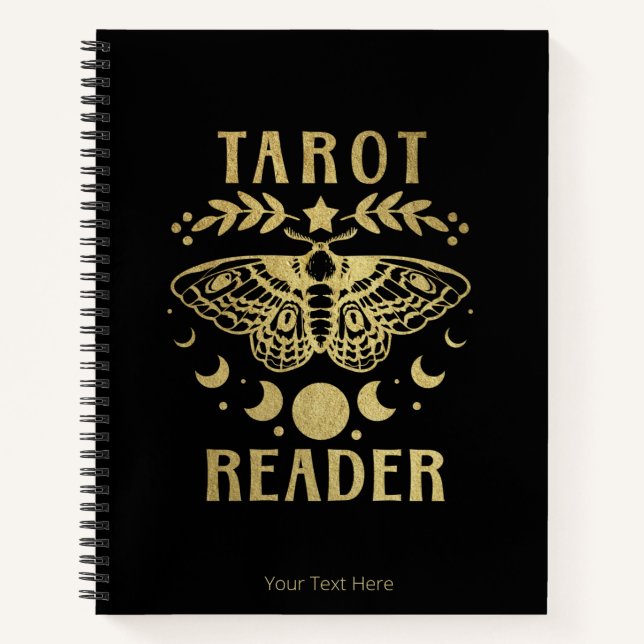 Gold Tarot Reader Moon Phase Moth Stars Notebook Notizbuch (Vorderseite)