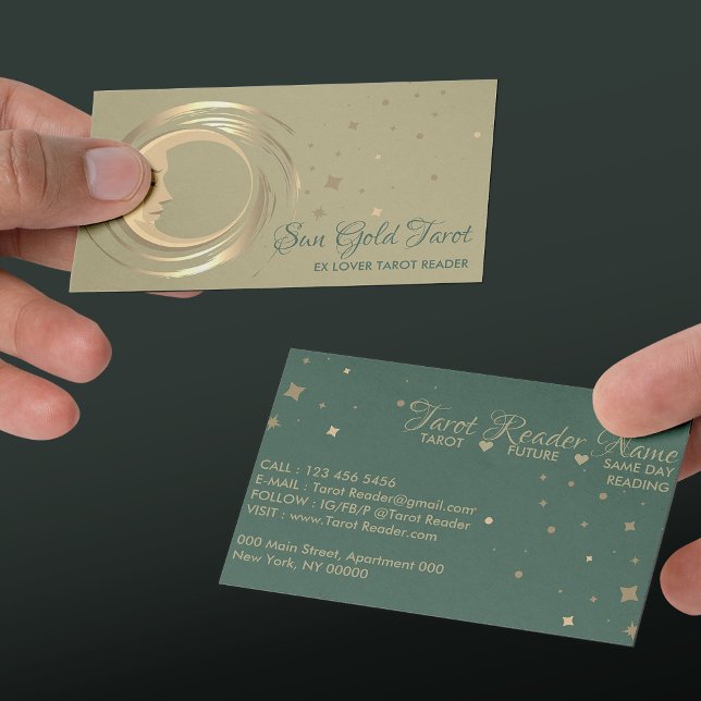 Gold Tarot Reader Stars Moon Sun Celestial Visitenkarte (Gold Tarot Reader Stars Moon Sun Celestial Business Card)