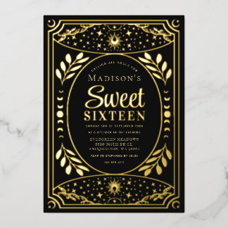 Gold Tarot Witchy Sweet 16 Geburtstagsparty Folieneinladung
