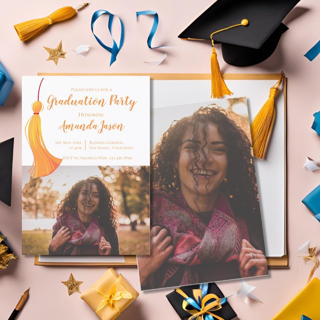 Gold Tassel 2025 Grad 2 Foto Graduation Party Einladung (Gold Tassel 2025 Grad Two Photo Graduation Party Invitation)