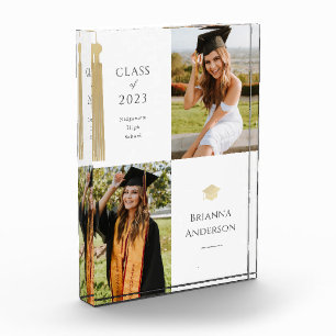 Gold Tassel & Cap Weißer Abschluss Foto Block