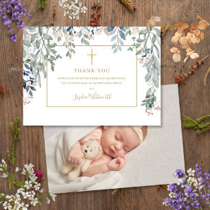 Gold Taufe Christening Foto Foliage Gold Dankeskarte