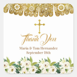 Gold Taufe Fiesta Twin Vielen Dank Tag Quadratischer Aufkleber