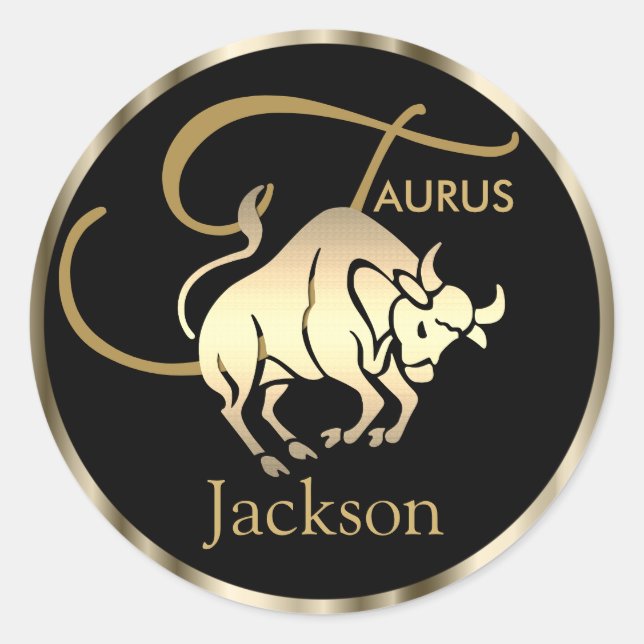 Gold - Taurus ♉ Bull - Zodiac - Zeichen Runder Aufkleber (Vorderseite)