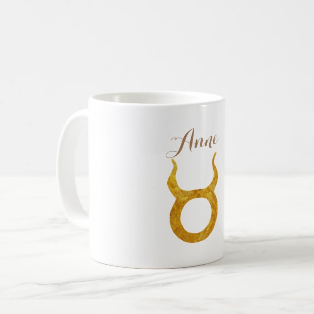 Gold Taurus Zodiac Astrologie Signature Individuel Kaffeetasse (Vorderseite Links)