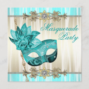 Gold Teal Blau Maskenball Einladungen
