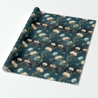 Gold & Teal Ethereal Jellyfish  Geschenkpapier