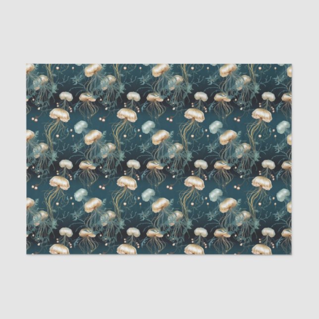 Gold & Teal Ethereal Jellyfish  Seidenpapier (Vorderseite)