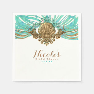 Gold & Teal Meeresschalen Glamouröse Strand Elegan Serviette
