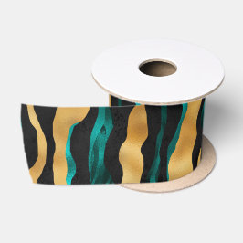 Gold Teal Tiger Streifen | Glamouröser abstrakter  Satinband